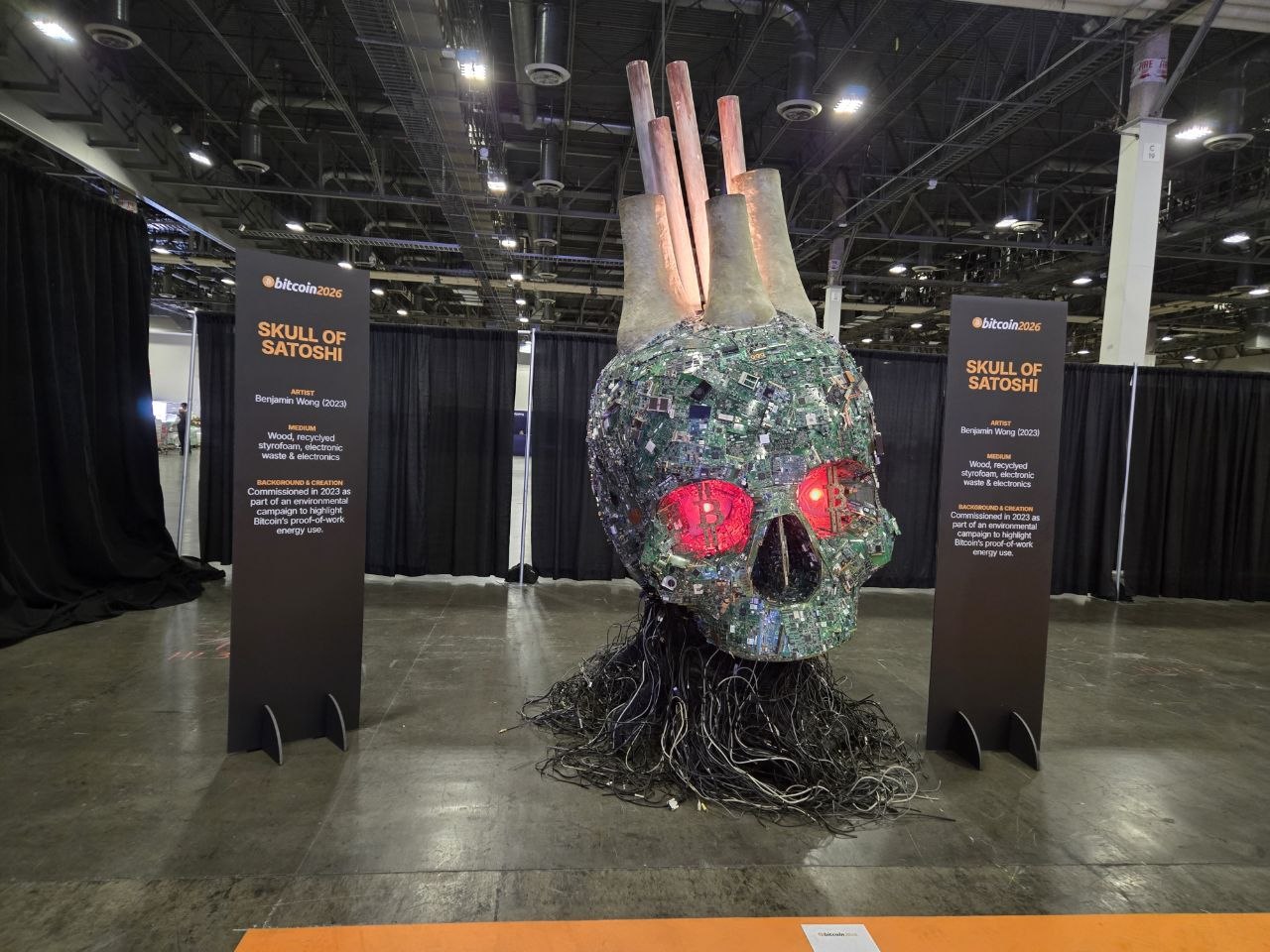 Skull of Satoshi display at the 2026 Bitcoin Conference in Las Vegas